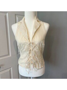 MNG Mango Cotton Sleeveless Blouse Bow Front Ties Size 4